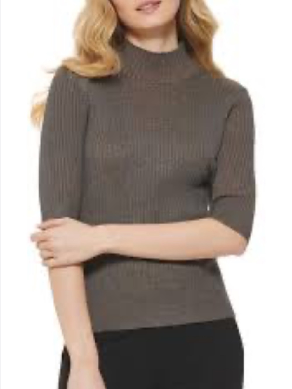 DKNY Gray Ribbed Mock Neck Sweater👵MT